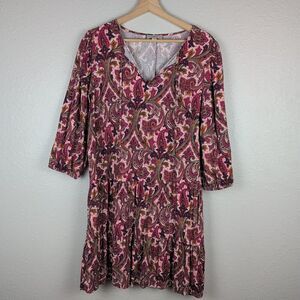 Loft Pink Paisley Flare Dress Size Medium‎